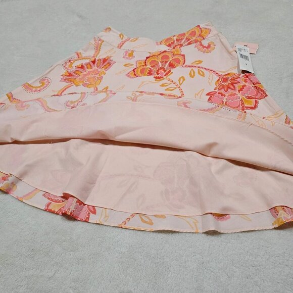Nine West ✦ Floral A-Line Skirt ✦ Pink Orange Cotton Blend Side Zip Lightweight - Picture 8 of 12